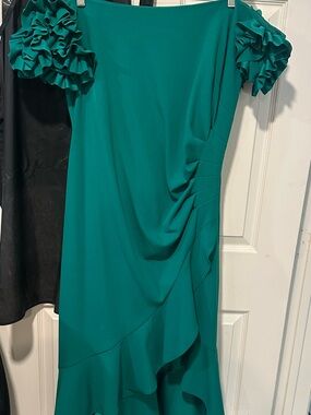 Xscape Teal Off the Shoulder dress
